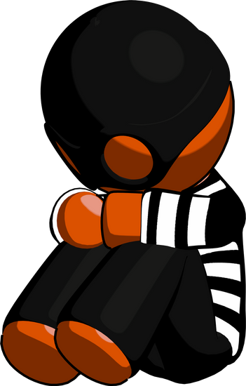 Orange Thief Man Sitting With Head Down Facing Angle - Orange Thief Man Sitting With Head Down Facing Angle (351x550)