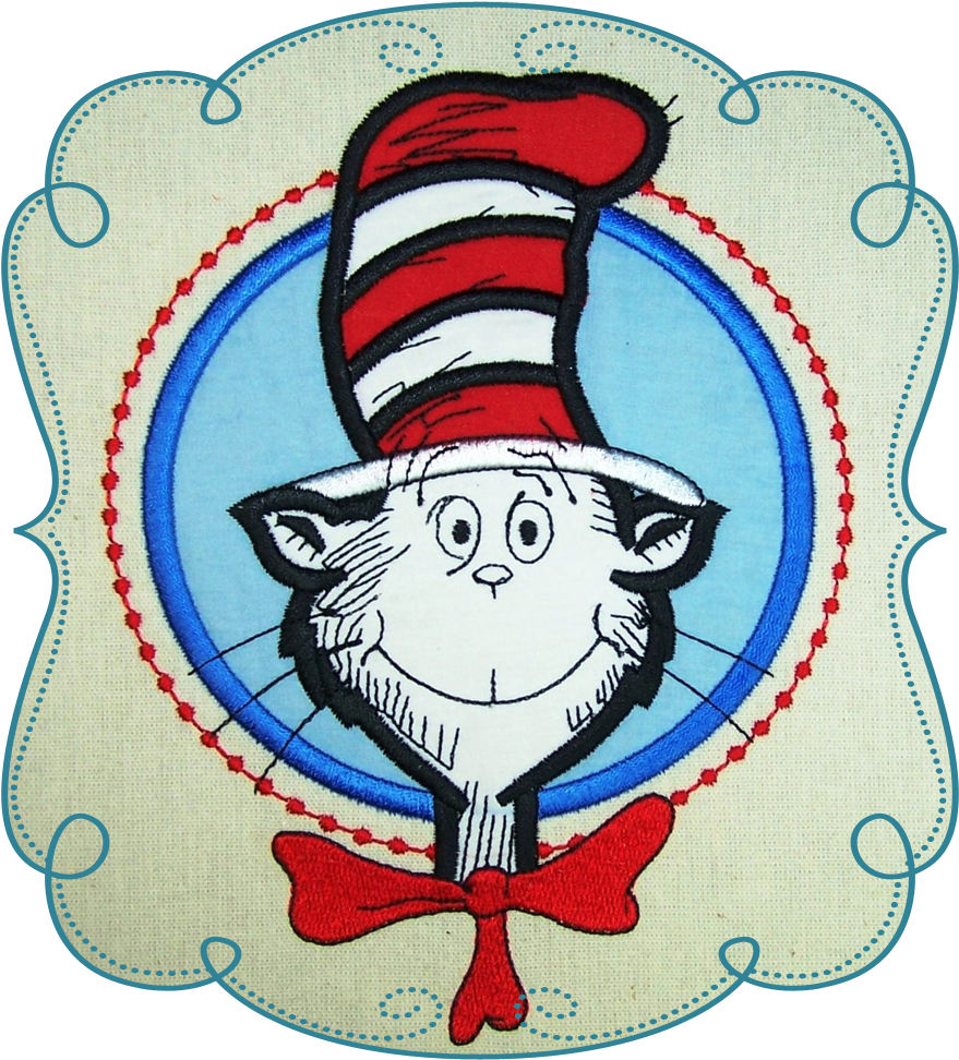 Cat In The Hat Applique Machine Embroidery Design Pattern - Cat (1000x1000)