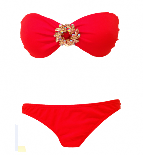 Circle Crystal Bikini - Red Bikini With Gold (600x860)