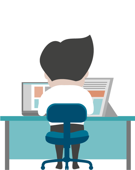 Cartoon Business Man Working At Office Desk - Office Cartoon Png (550x720)