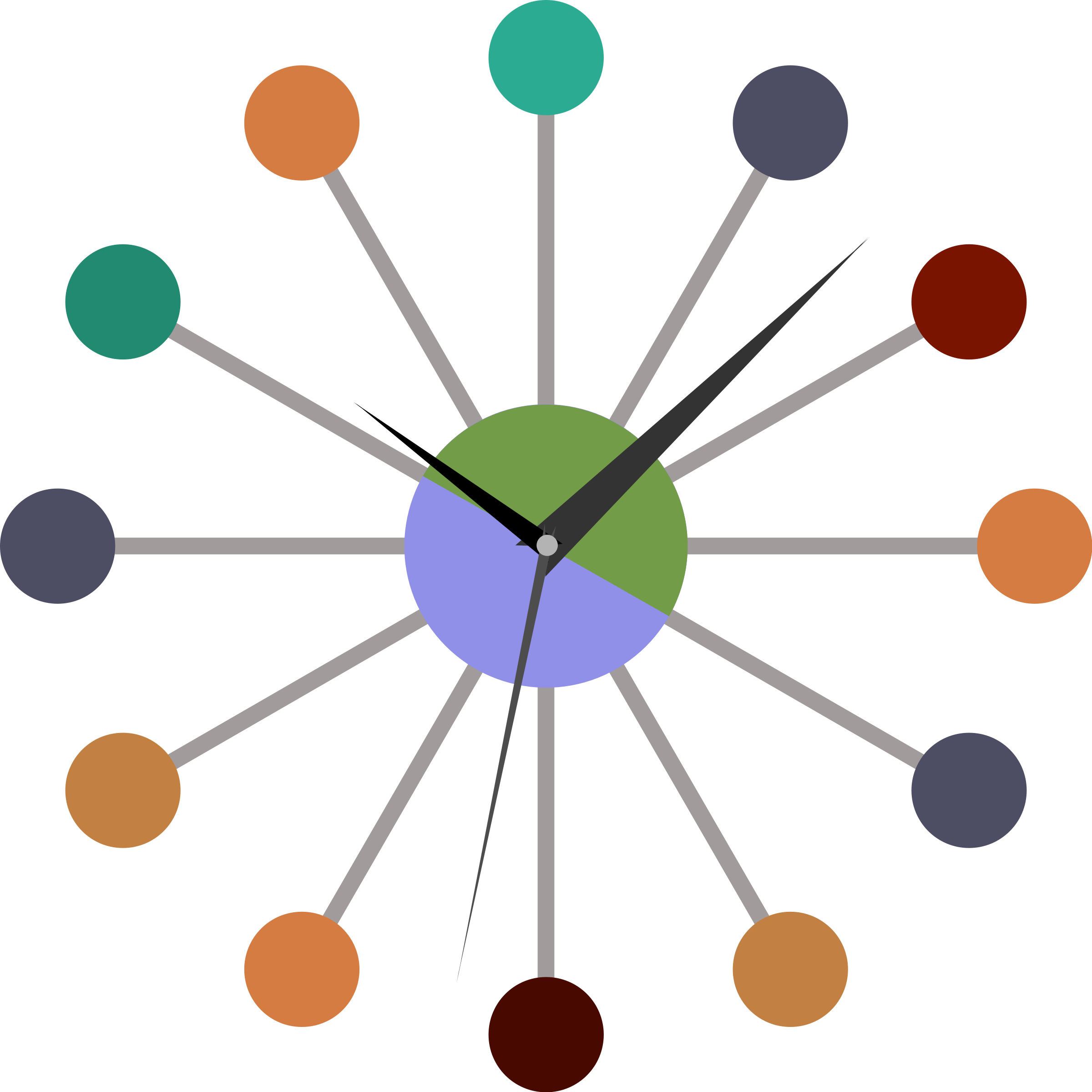 Startburst Wall Clock - Retro Clock Clip Art (2400x2400)