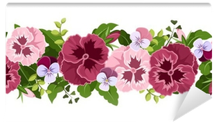 Horizontal Seamless Background With Pansy Flowers - Анютины Глазки В Векторе (400x400)