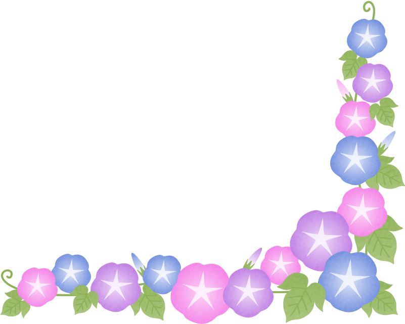朝顔（あさがお）の花のコーナーフレーム枠イラスト - 7 月 花 イラスト (800x800)
