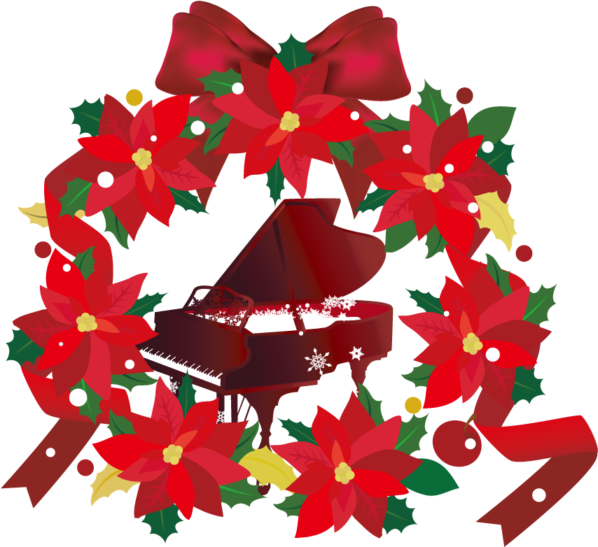 ポインセチアの花とクリスマスのピアノイラスト - Poinsettia (900x900)