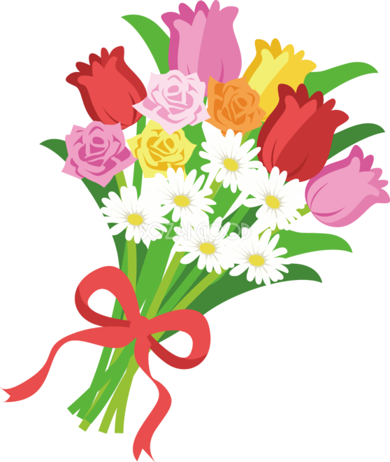 春の花々の無料イラスト - チューリップ 花束 イラスト (558x660)