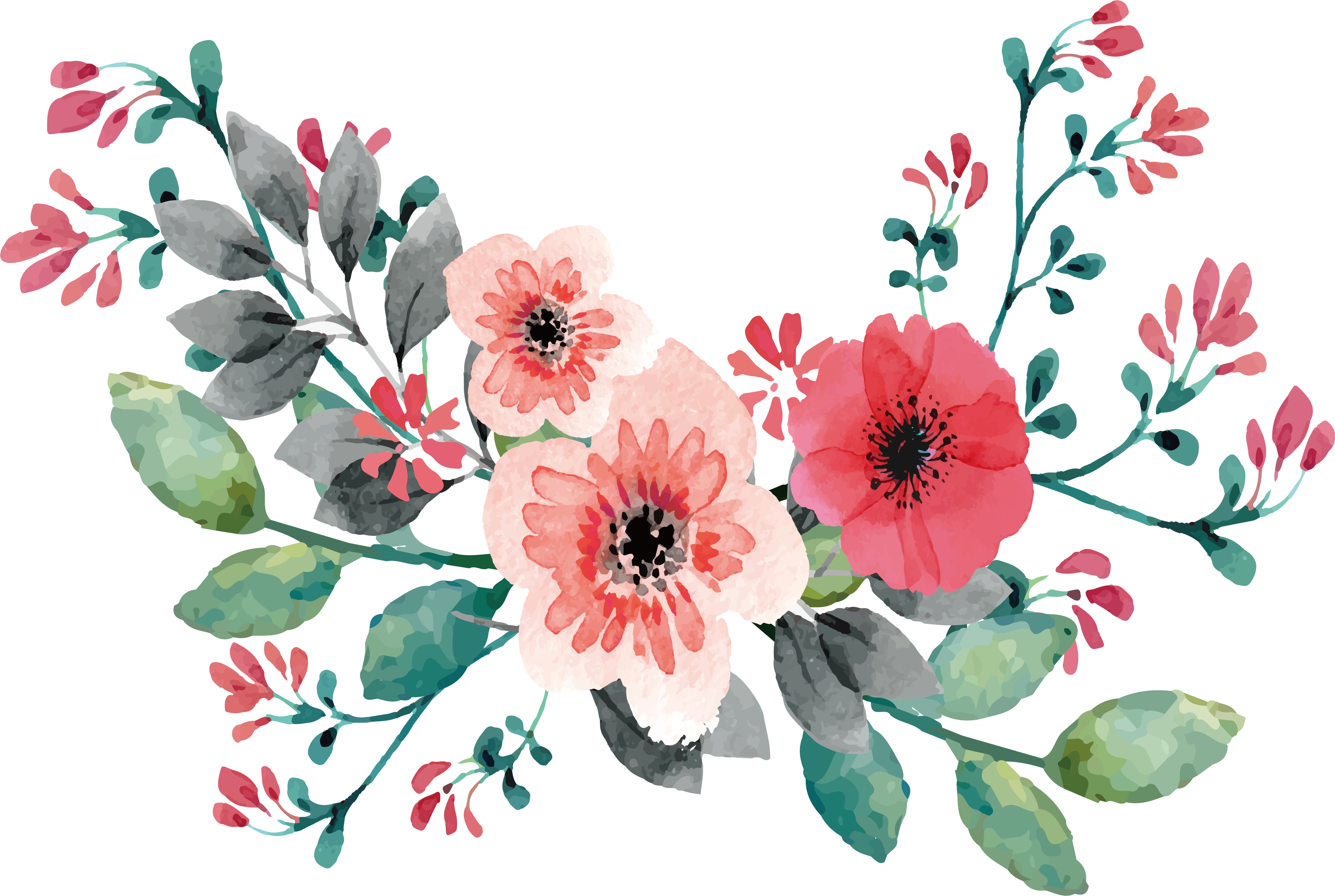 Wedding Invitation Flower Watercolor Painting Clip - Flowers On Vine Painting (3650x2451)