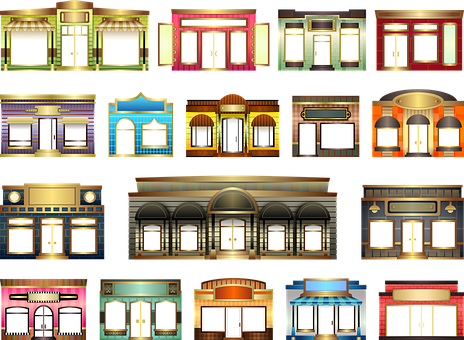 Stores Store Fronts Set Building Window Do - Devantures Magasins (464x340)