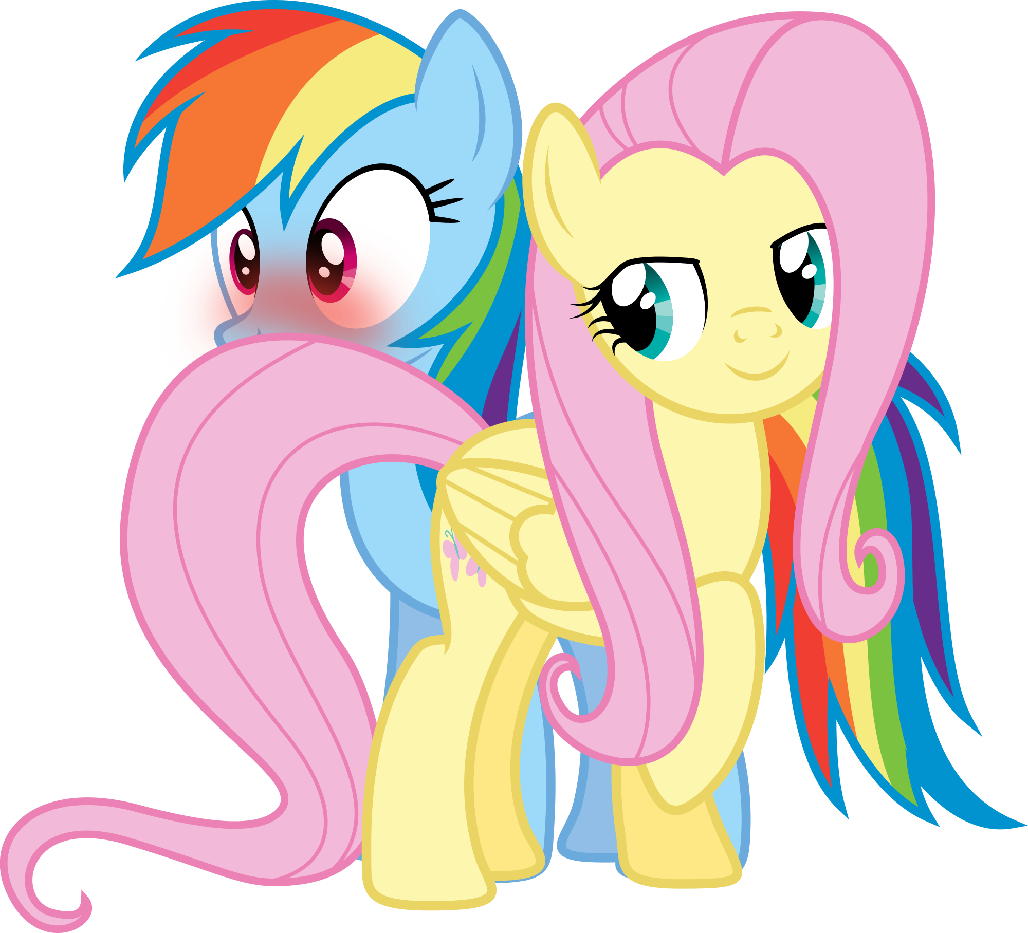 Shutterflyyay, Blushing, Flutterdash, Fluttershy, Lesbian, - Cartoon (2000x1816)
