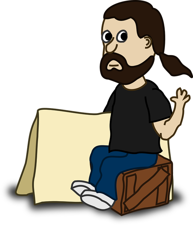 Cartoon Begging - Comic Characters Sitting (619x720)