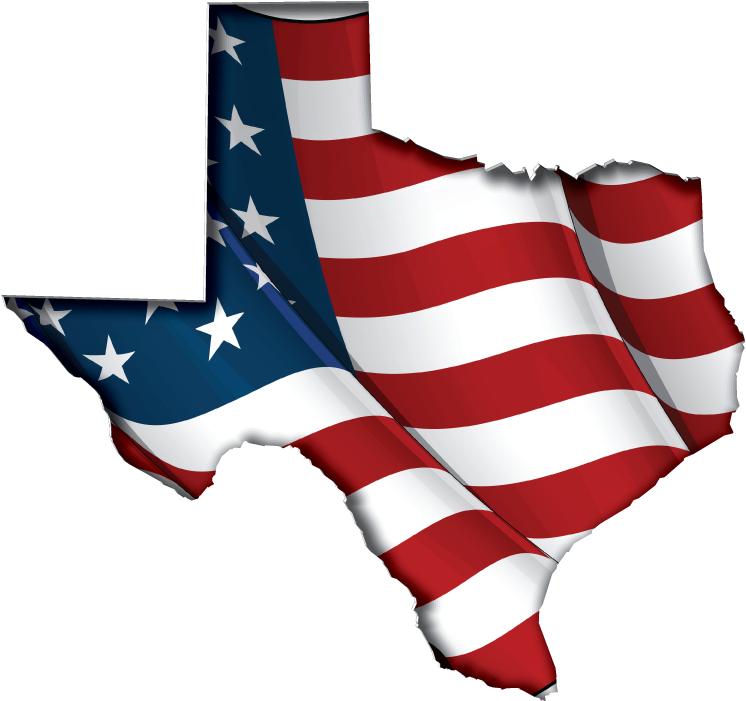 Texas State With Us Flag Inside - Flag (849x815)