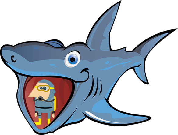 Sharkwithdiver - Cartoon (584x441)