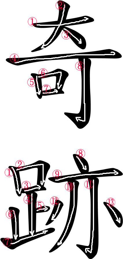 Stroke Order For 奇跡 - Stroke Order For 奇跡 (500x964)