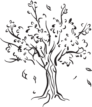 Leaves Falling From A Tree Drawing - Tree With Falling Leaves Drawing (451x451)