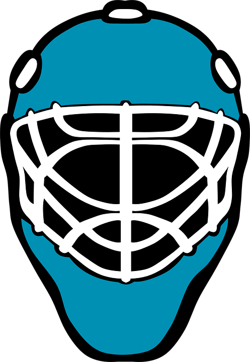 Ice Hockey, Mask, Goalie, Helmet, Blue - Hockey Goalie Mask Clipart (497x720)