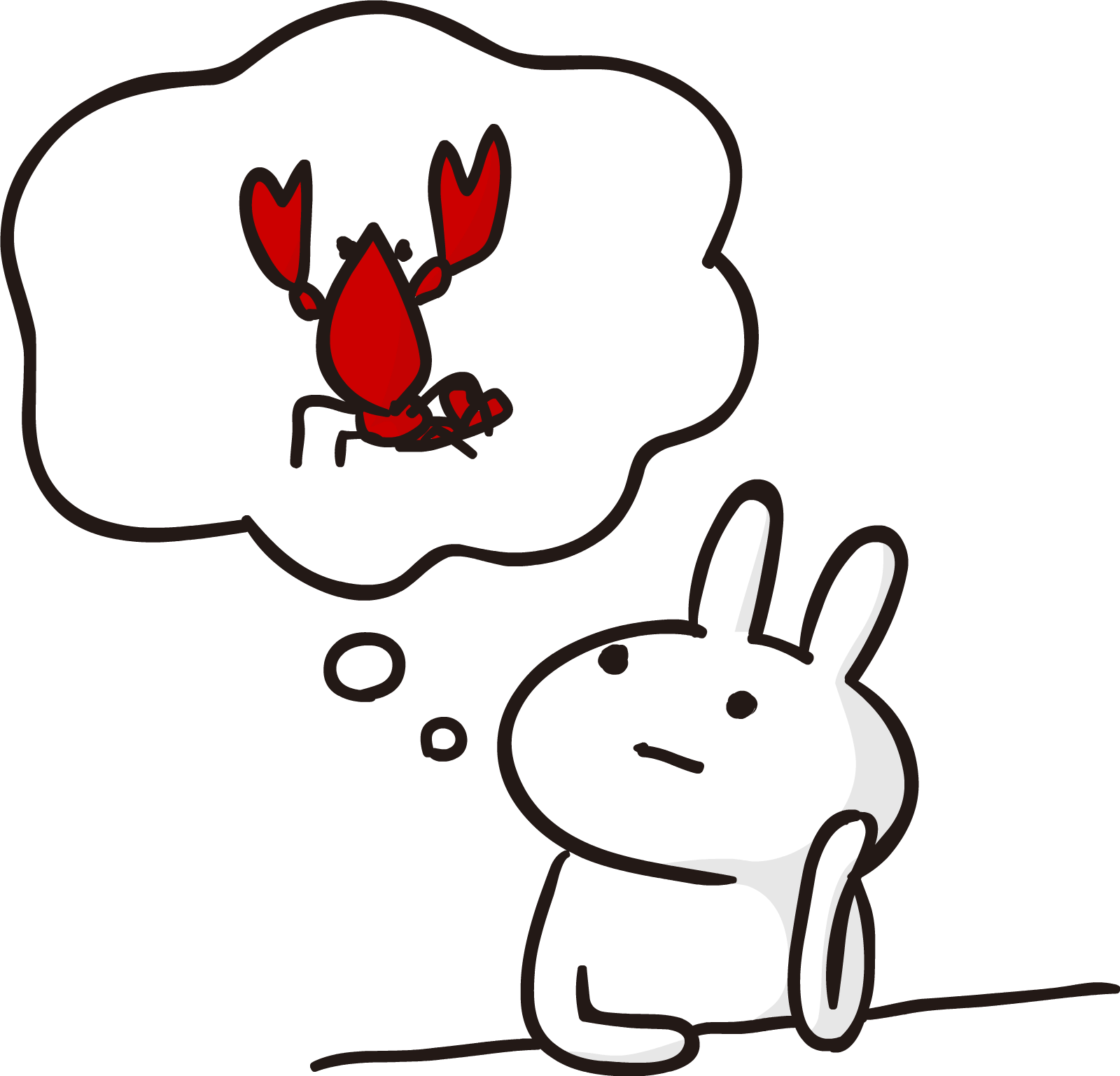 ザリガニのことを考えるうさぎのイラスト - ゆるくてかわいい無料 - ザリガニ イラスト かわいい (1600x1537)