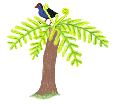 Pukeko In A Ponga Tree - Pukeko In A Ponga Tree (404x370)