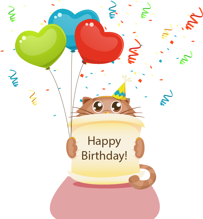 Cat Kitten Birthday - Vector Graphics (715x771)