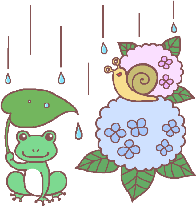 カエルとでんでん虫・アジサイ /梅雨・6月の無料イラスト/夏の季節・行事素材 - 季節 の 行事 6 月 (700x700)