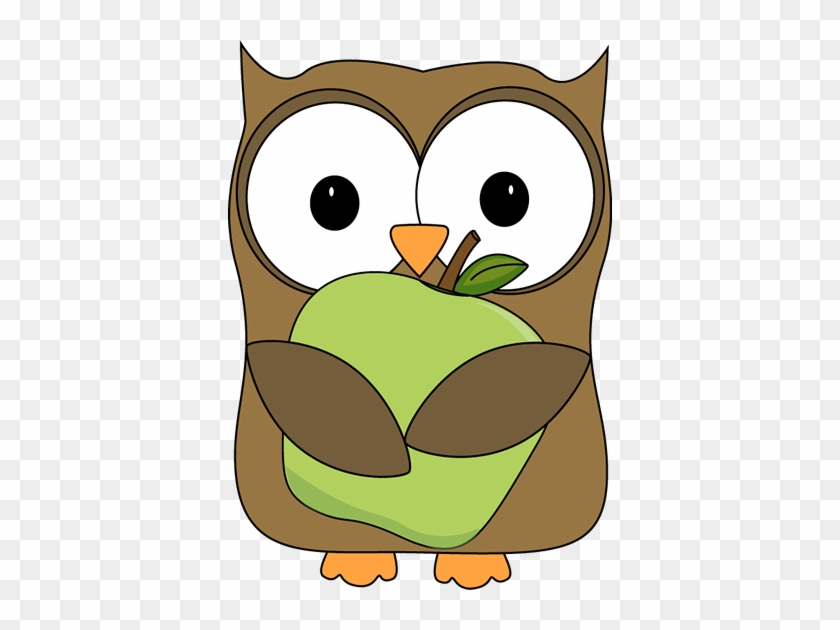Owl Holding A Green Apple Clip Art - Owl Apple Clipart #1077