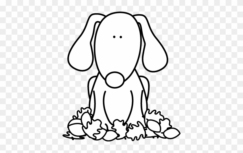 Black And White Dog Sitting In Leaves Clip Art - Black And White Dog Sitting In Leaves Clip Art #1458