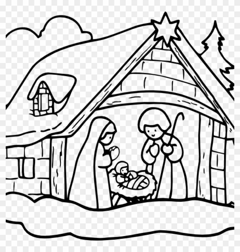 Nativity Clipart Black And White Manger House2 Clip - Navidad Para Pintar #4596