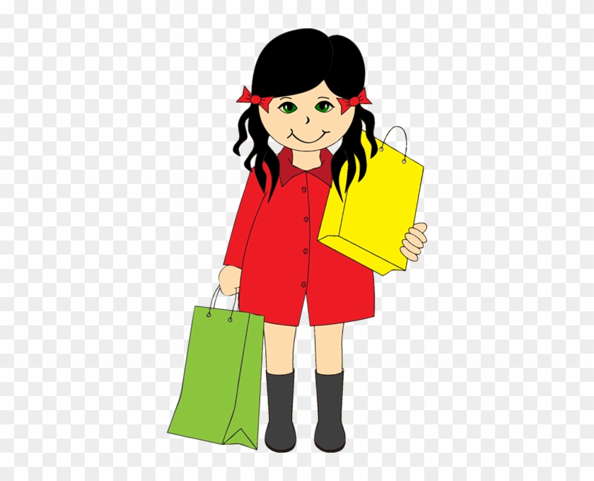 Clipart Of Girl Shopping With Bags - Girl Go Shopping Clipart #5570
