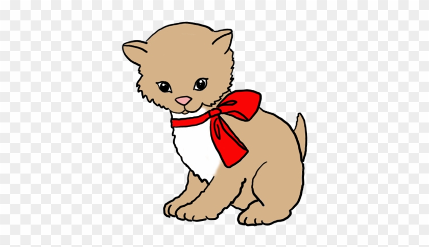 Cute Kitten Clip Art Red Bow - Drawing #12334