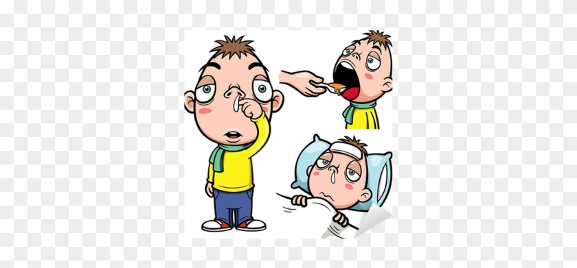Vector Illustration Of Sick Boy Cartoon Sticker • Pixers® - Sick Boy Cartoon #466268