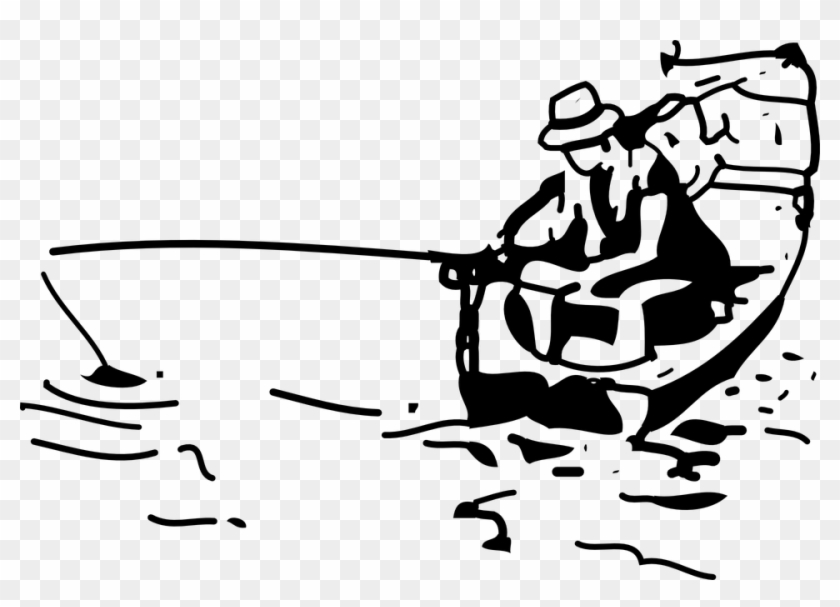 Fisherman Clipart Fishing Line - Fishing Black And White #487894