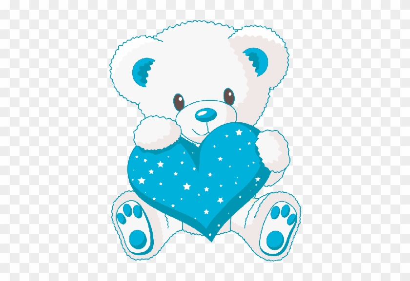 Cute White Baby Bear With Blue Love Heart - Cute Teddy Bears With Hearts #490001