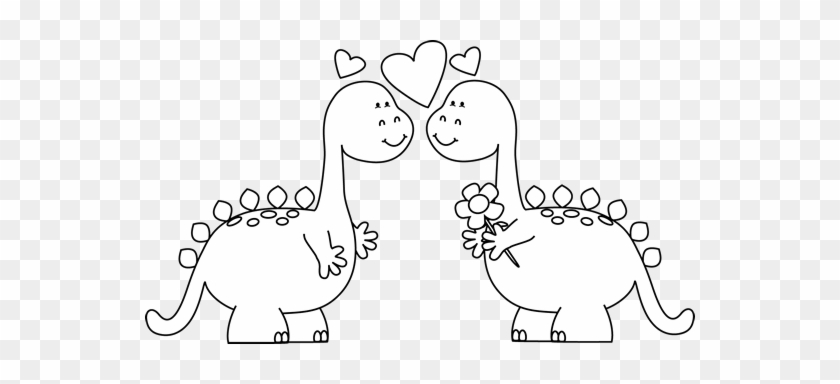 Black And White Dinosaurs In Love Clip Art Clip Art - Two Dinosaurs In Love #491192