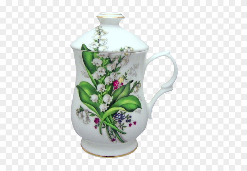 #550-950 Lily Of The Valley Lidded Mug "set Of 4" - Pair Fine English Bone China Mugs Lily #492120