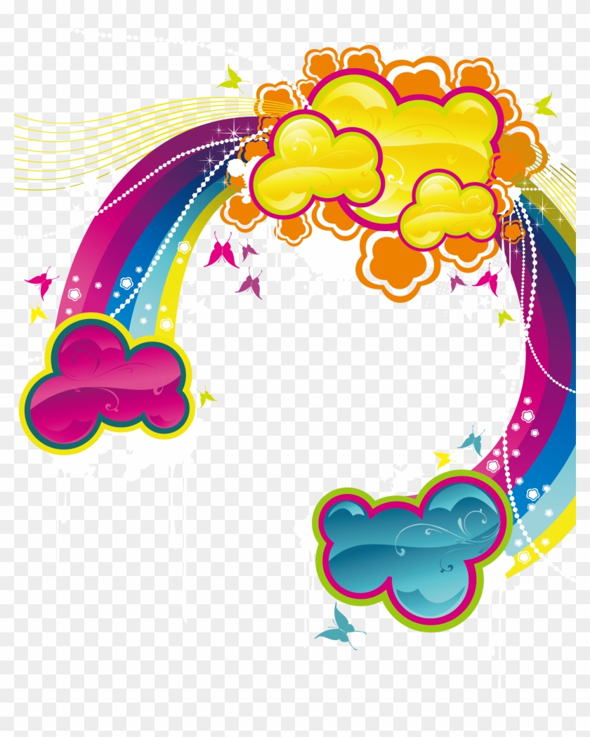 Cartoon Rainbow With Clouds Vector - Vetores Png Arco Iris De Tinta #495562