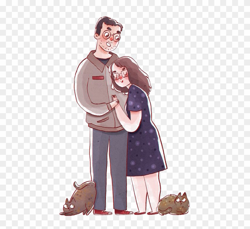 Cartoon Drawing Couple Watercolor Painting Illustration - Cartoon Drawing Couple Watercolor Painting Illustration #500543