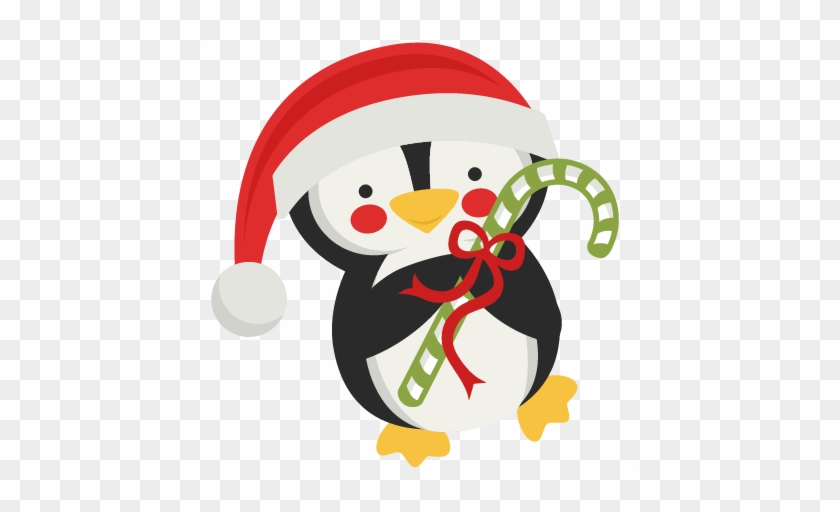 Penguin Holding Candy Cane Svg Scrapbook Cut File Cute - Penguin With Candy Cane #85796