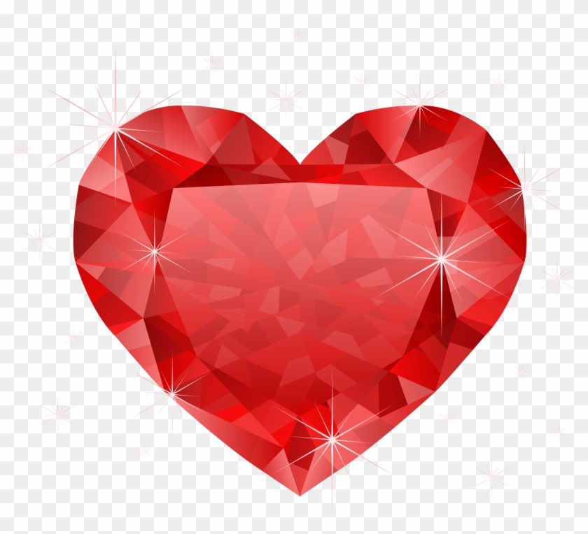 Large Transparent Diamond Red Heart Png Clipart - Heart Png Transparent #85927