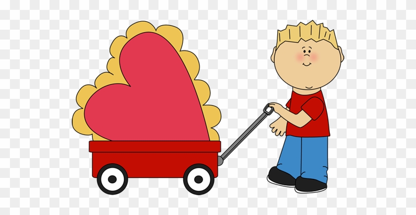 Boy Pulling Valentine In A Wagon - Mycutegraphics Valentines #89456