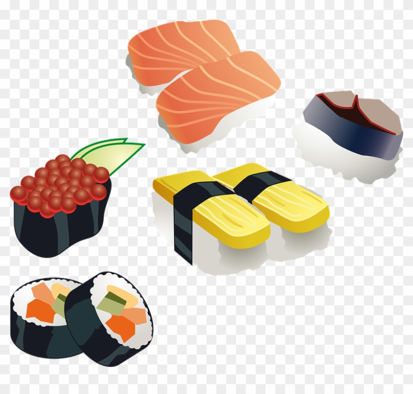 Set, Icon, Food, Drawing, Cartoon, Fish, Free, Cute - Sushi Vector #509639