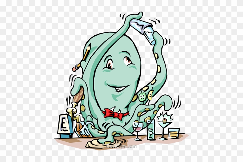 Octopus Bartender Royalty Free Vector Clip Art Illustration - Octopus Bartender Clipart #509747