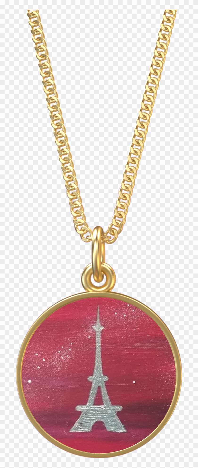 Eiffel Tower "reaching For Love" Golden Necklace -16in - Necklace #531659