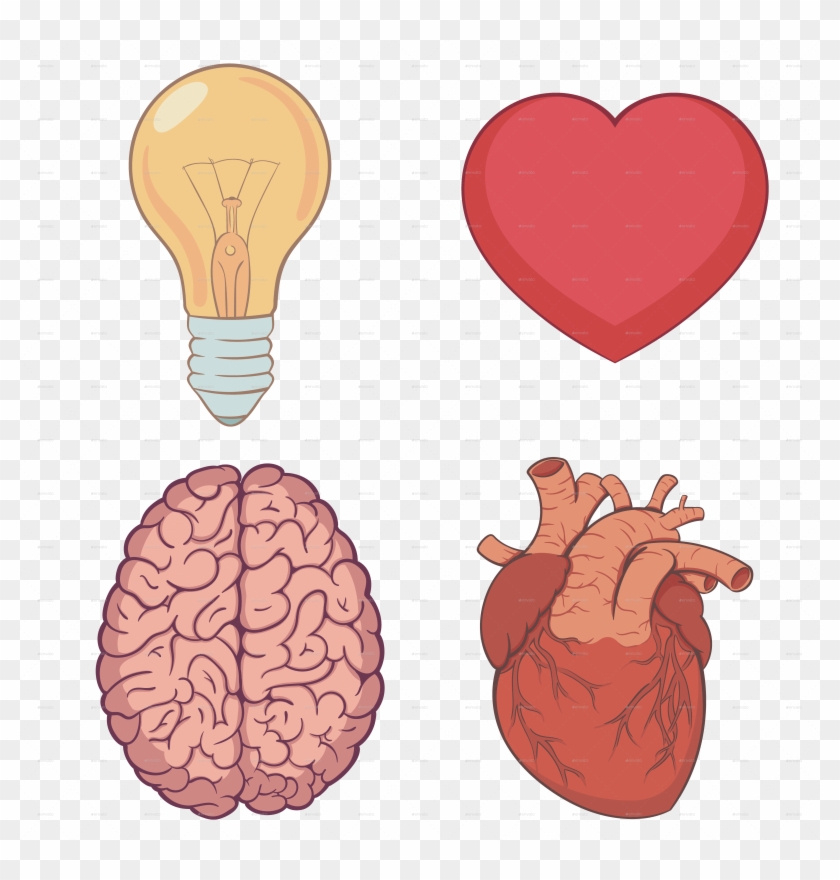 Heart Brain Bulb Cartoon Set - Heart And Brain Png #543026