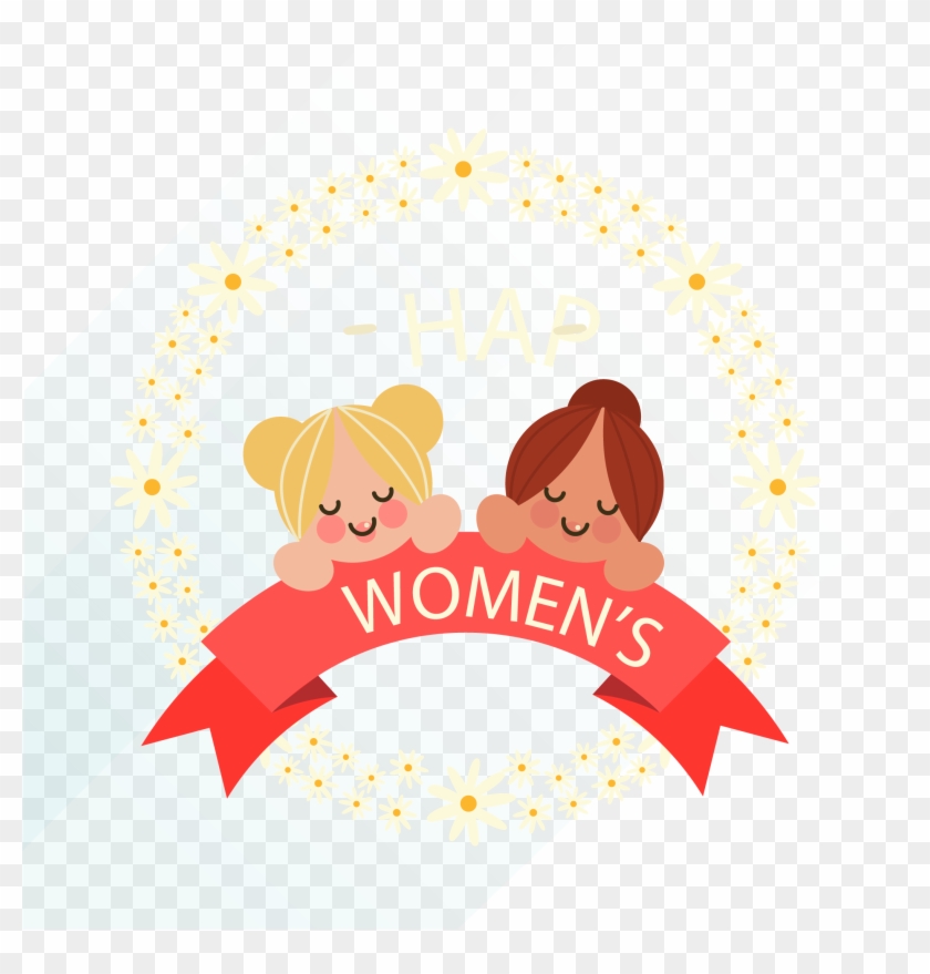 Vector Wreath And Two Girls Women's Day - Vector Wreath And Two Girls Women's Day #543638
