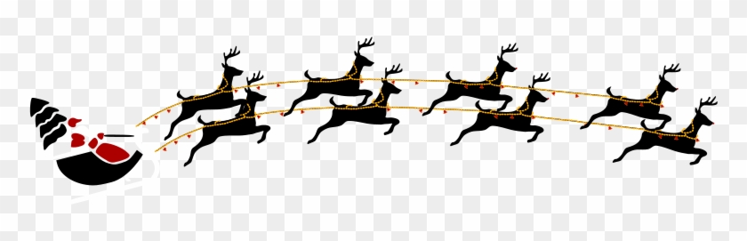 Santa With Eight Reindeer Clipart - Frohe Weihnachten Sankt Mit Ren Und Karte #98030