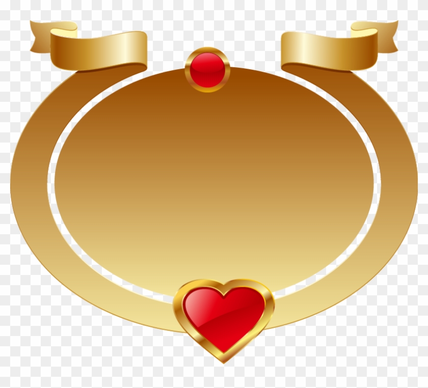 Gold Oval Frame Red Heart-shaped Ribbon - Png Frame Rebben #99561