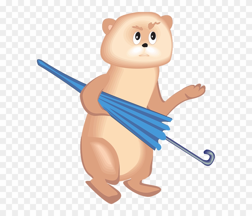 With Digital, Umbrella, Cartoon, Bear, Art, Standing, - Cartoon #562806