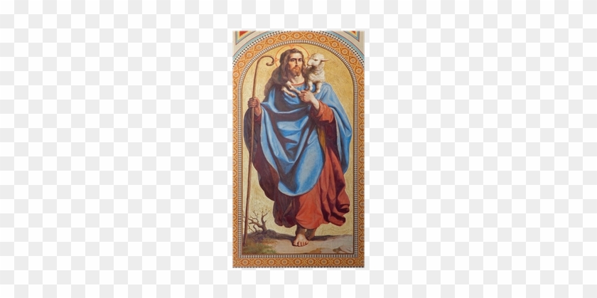 Fresco Of Jesus Christ As Good Shepherd Poster • Pixers® - Education Of Young People To The Origins Of The Christianity #581260