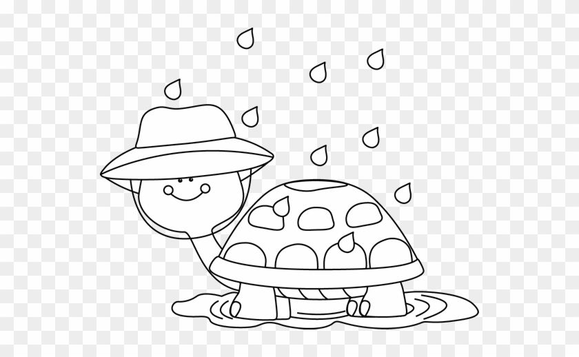 Black And White Turtle Standing In Rain Puddle - April Shower Spring Coloring Pages #586622