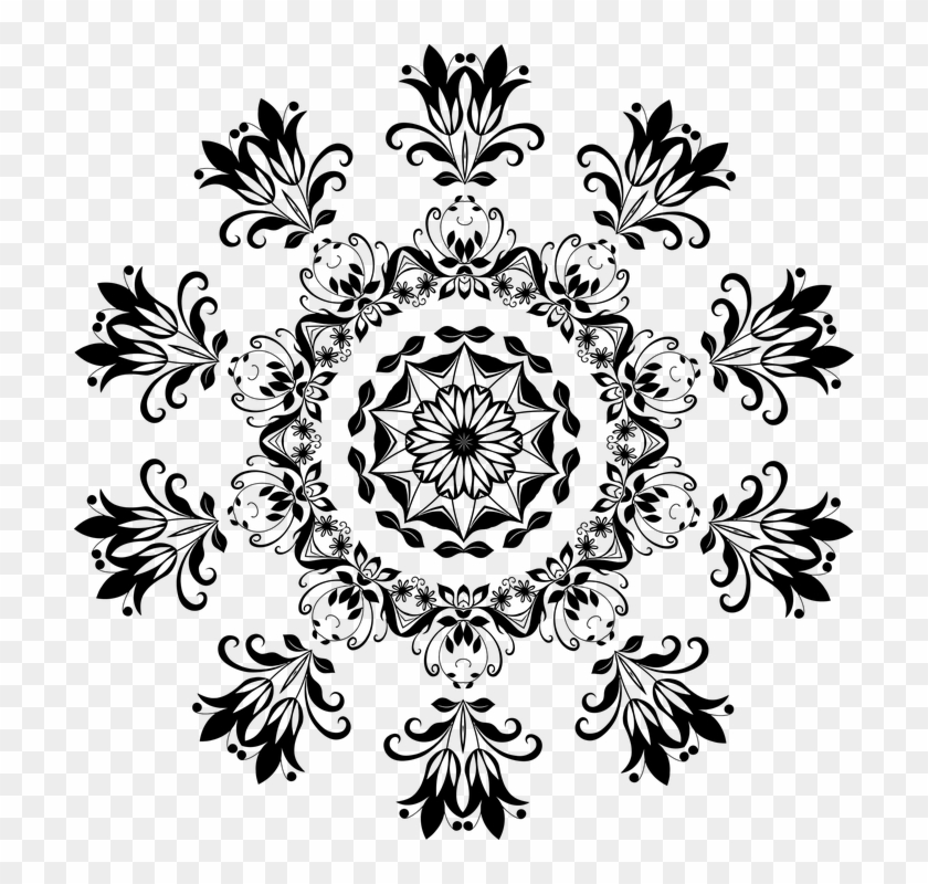 Black And White Snowflake Clipart 24, - Line Art Floral Designs Png #587000