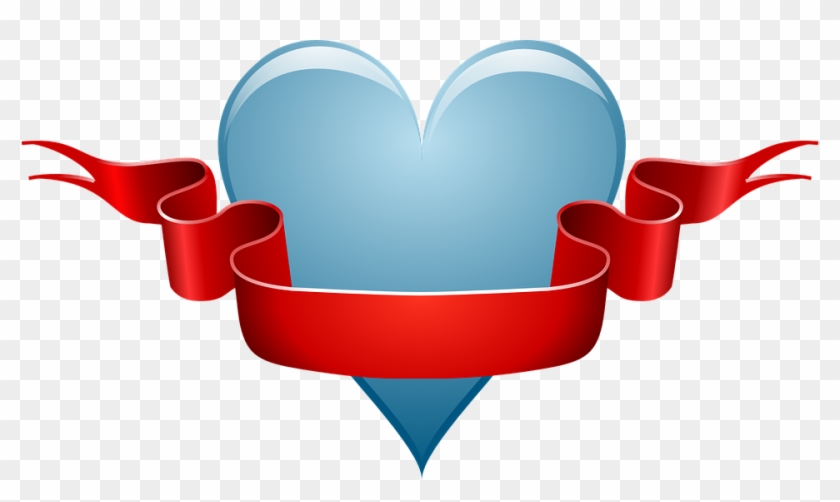 Heart Love Ribbon Red Banner Valentine Romance - Ribbon Clip Art #103989