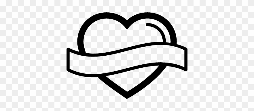 Heart Shape Outline With Banner Label Vector - Outline Of Heart Shape #104034